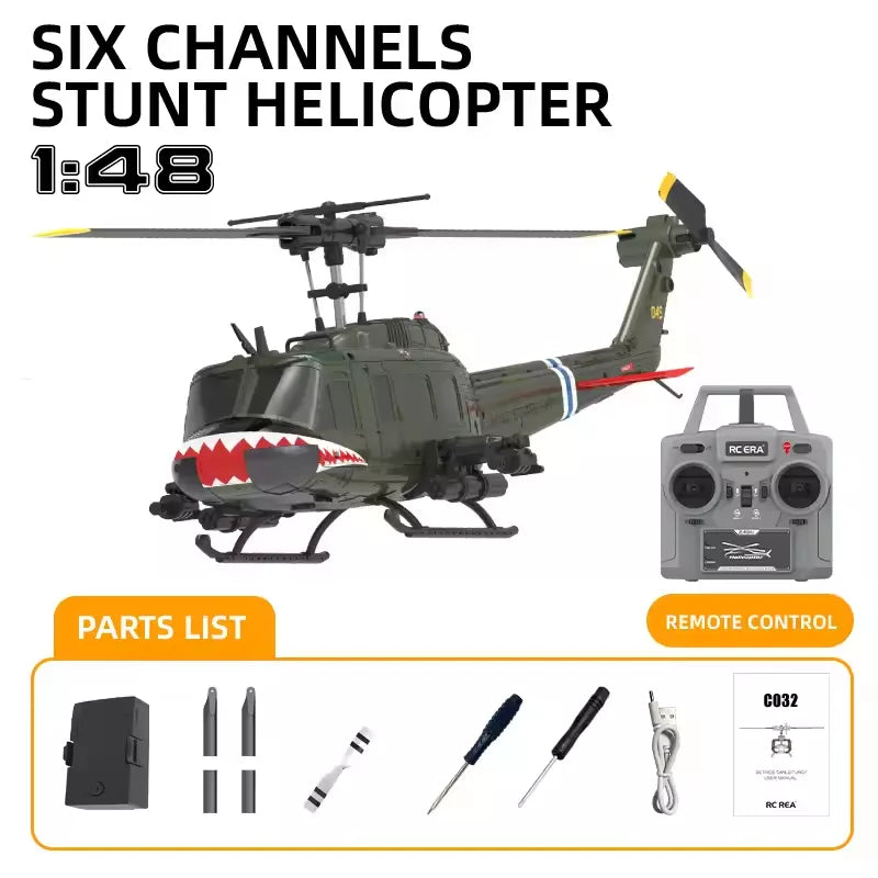 RCERA C032 UH-1 Huey RC Helicopter 6CH 1/48 6-axis Gyro Barometer Altitude Determination Optical Flow Positioning TOF Laser Radar Aerobatic Helicopter