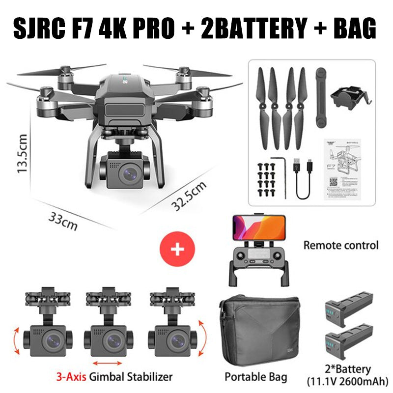 RC Drone SJRC F7 PRO 4K 3-Axis Gimbal HD Camera Professional Brushless GPS 5G WiFi Quadcopter