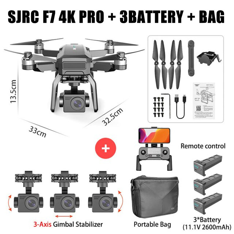 RC Drone SJRC F7 PRO 4K 3-Axis Gimbal HD Camera Professional Brushless GPS 5G WiFi Quadcopter