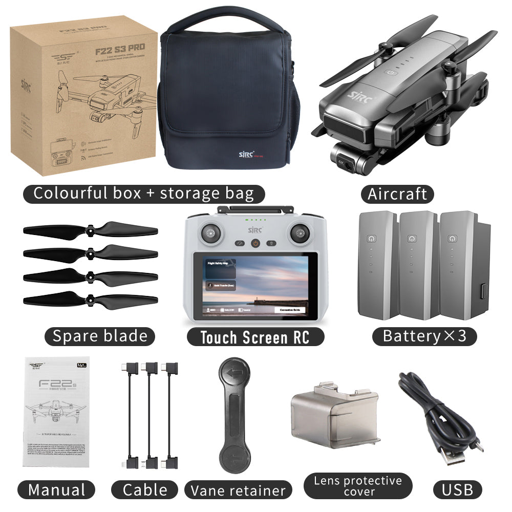 SJRC F22 S3 PRO 4K Drone 3-Axis Gimbal 6KM Repeater Digital FPV EIS HD Camera GPS 5G Quadcopter