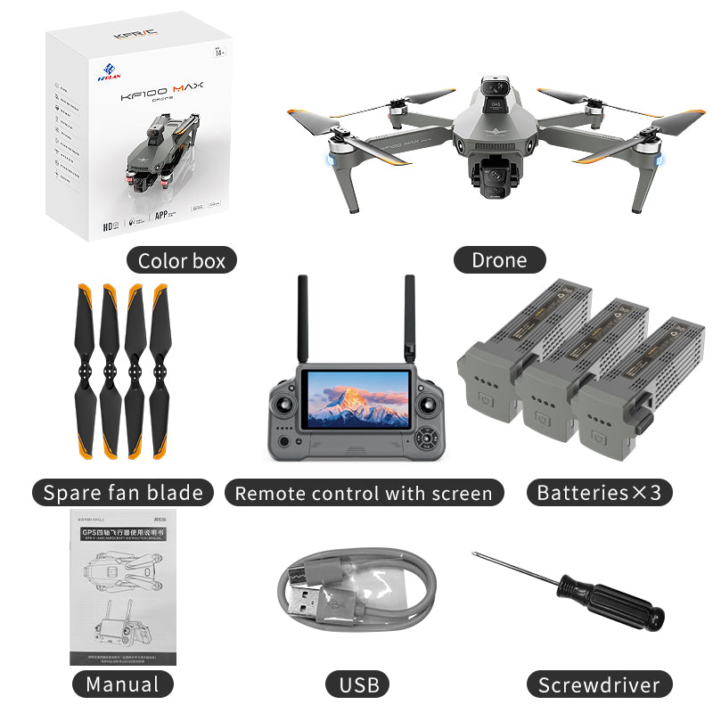 KF100 4K Drone 3-Axis Gimbal EIS Camera Large size Intelligent Obstacle Avoidance 10KM 5G GPS Quadcopter with Screen Remote contro