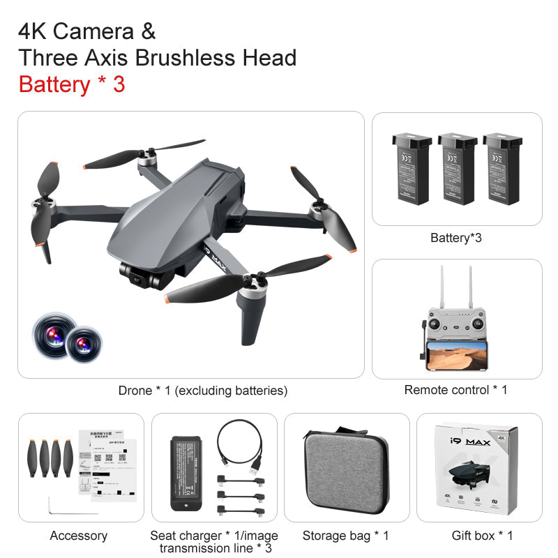 i9 MAX 4K Drone 3-Axis Gimbal HD Camera GPS 5G WIFI 3KM FPV 26Min Fly Professional Brushless RC Quadcopter