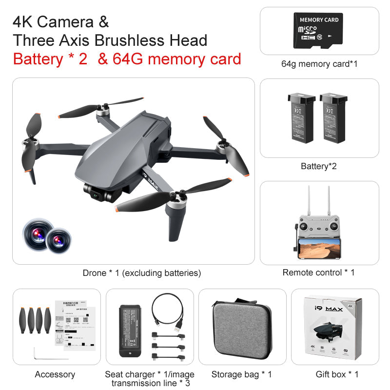 i9 MAX 4K Drone 3-Axis Gimbal HD Camera GPS 5G WIFI 3KM FPV 26Min Fly Professional Brushless RC Quadcopter